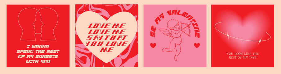Happy Valentine's Day greeting cards. Trendy gradients, typography, y2k. Social media stories templates for digital marketing and sales promotion. fashion advertising. Offer social media banners.