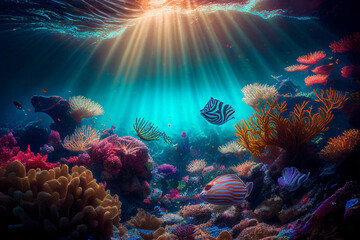 Obraz na płótnie Canvas Gorgeous underwater landscape, wallpaper/background/desktop, generative ai, digital art