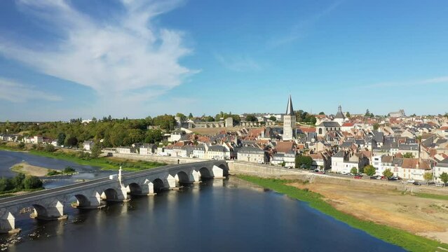 The medieval town of Charite sur Loire in Europe, France, Burgundy, Nievre, in summer, on a sunny day.