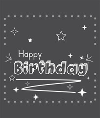 Happy birthday in chalkboard style with stars and stroke ideal for prints or celebrations.