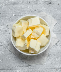 Pieces of butter in the bowl