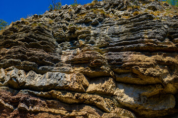 Geological formations at Boljetin river gorge in Eastern Serbia