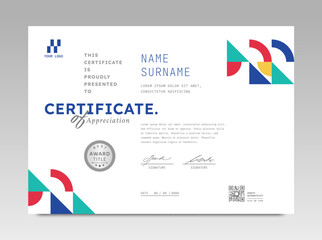 Modern design certificate template with abstract geometric background in horizontal A4 size.