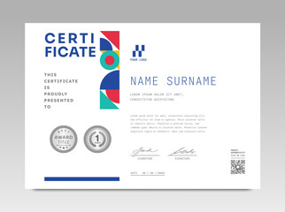 Modern design certificate template with abstract geometric background in horizontal A4 size.