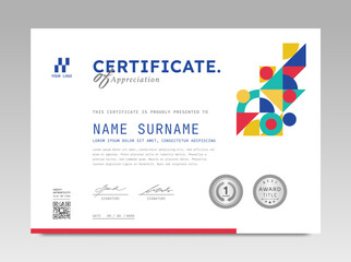 Modern design certificate template with abstract geometric background in horizontal A4 size.