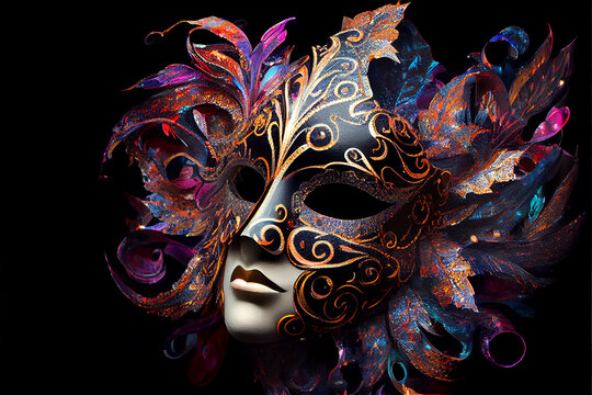 multicolored carnival mask party inspired in ancient venetian dominos, generative AI