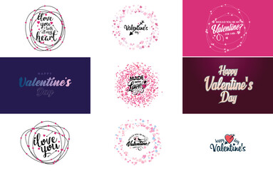 Obraz na płótnie Canvas Hand-drawn black lettering Valentine's Day and pink hearts on white background vector illustration suitable for use in design of cards. banners. logos. flyers. labels. icons. badges. and stickers