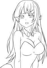 Hot anime girl lineart drawing