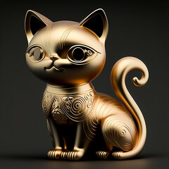 3d cute golden cat with highlights and reflections. Generative AI