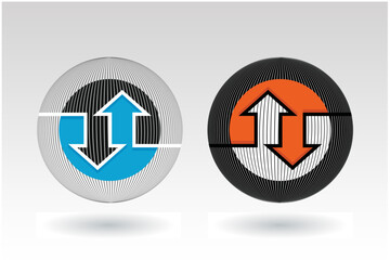 Blue and orange up and down arrows with lined ball vector icons for logo design, web, digital apps, and printed materials