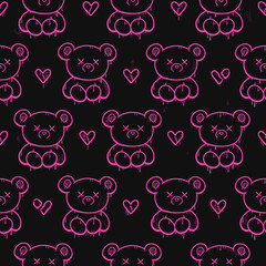 Dead bear seamless pattern wallpaper art.Vector graphic background illustration.Dead bear toy,emo style seamless pattern wallpaper print concept - obrazy, fototapety, plakaty