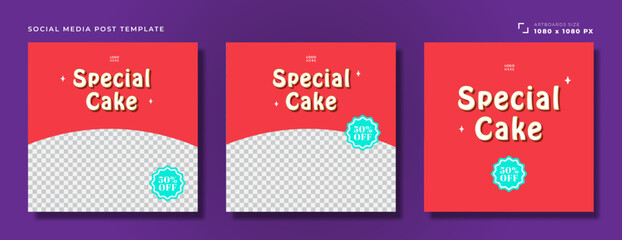 Naklejka premium Flat design. social media post template, banner design, cake template, special cake template with the color red and blue