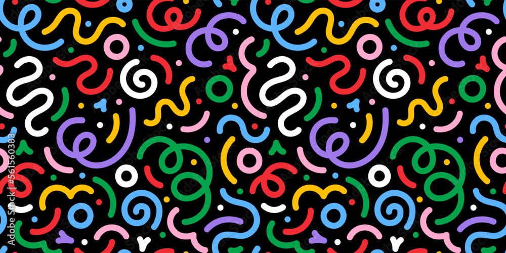 Aufkleber Fun colorful line doodle seamless pattern. Creative minimalist style art background for children or trendy design with basic shapes. Simple childish scribble backdrop.