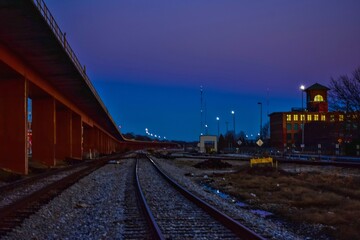 Fototapeta na wymiar A railway during Blue Hour Sunset