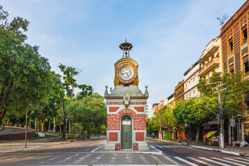 View of the municipal clock of Manaus - Manaus, Amazonas, Brazil  - Powered by Adobe