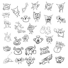 Funny Cartoon Sketches for Kids, Cartoon Characters In Transparent background, cartoon silhouette, cartoon silhouette set