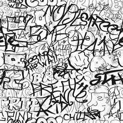 Obraz premium Graffiti seamless pattern wallpaper art.Vector graphic background illustration.Graffiti lettering,urban art seamless pattern wallpaper print concept