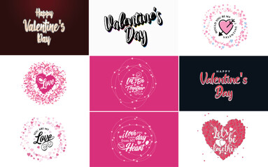 Happy Valentine's Day greeting card template with a floral theme and a pink color scheme