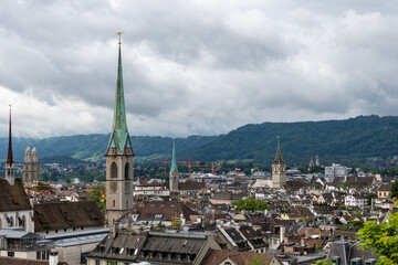 Fototapeta premium Cityscape of Zurich viewed from ETH on a cloudy day