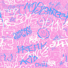 Naklejka premium Graffiti seamless pattern wallpaper art.Vector graphic background illustration.Graffiti lettering,urban art seamless pattern wallpaper print concept