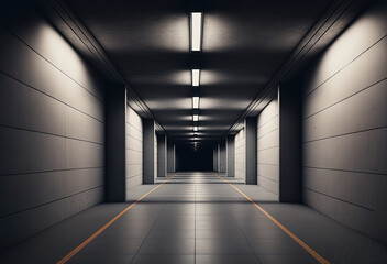 Lights Underground Garage Car Room Cement Asphalt Concrete Background. Generative AI.