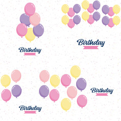 Elegant golden. blue. silver. and white balloon and cloth bunting party popper ribbonHappy Birthday celebration card banner template