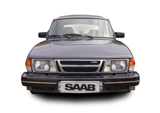 The Swedish vintage classic car Saab 900 SE Turbo 3-door isolated on white background.