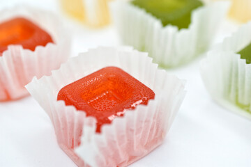 Delicious colorful pieces of marmalade. Marmalade on a white background. Beautiful marmalade. Fruit marmalade.