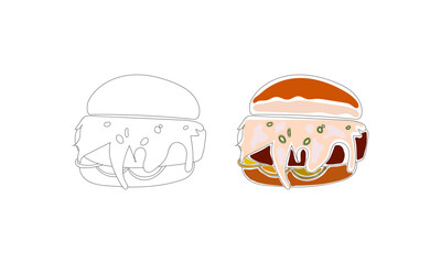 Burger line art vector illustration. Food hand drawn line art design.