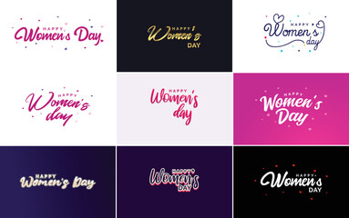 Abstract Happy Women's Day logo with love vector logo design in pink. red. and black colors