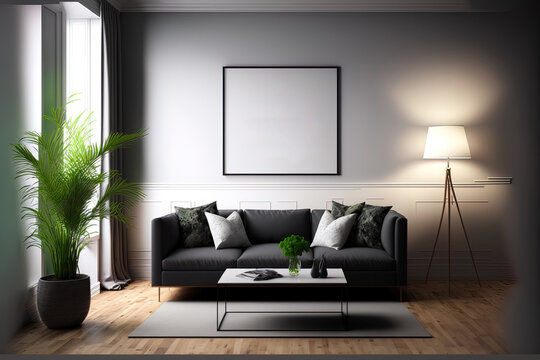 Living Room Interior Realistic Wall Mockup. Generative AI