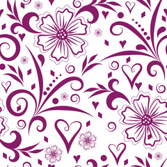 Fototapeta na wymiar Vector seamless monochrome valentine floral pattern with vintage curls and flowers