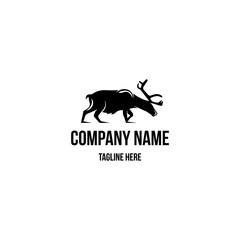 Caribou logo design icon. Caribou logo design inspiration. Artic animal logo design template. Animal symbol logotype. Caribou symbol silhouette.