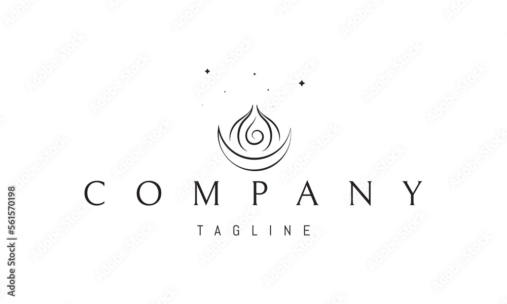 Wall mural vector logo on which an abstract image of a magical flame with a moon at the base.