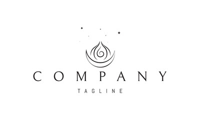 Vector logo on which an abstract image of a magical flame with a moon at the base.