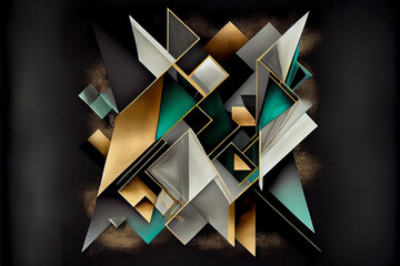 abstract background with golden, green and gray geometric shapes with texture. Generative AI