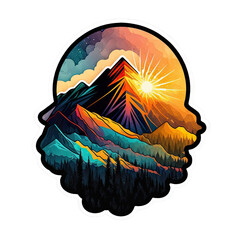 Mountain Sticker Beautiful Sunset Art