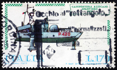 Postage stamp Italy 1977 hydrofoil gunboat Sparviero