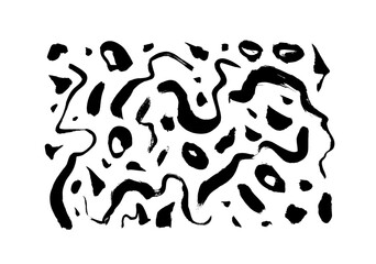 Doodle curved brush strokes with splotches isolated on white background. Hand drawn vector organic elements. Simple geometric freehand brush strokes. Messy and scattered black ink dry lines.