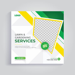 Lawn & gardening service social media Instagram post banner template