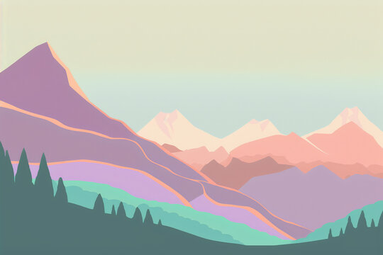 Minimalist colorful Mountains. Pastel. Background