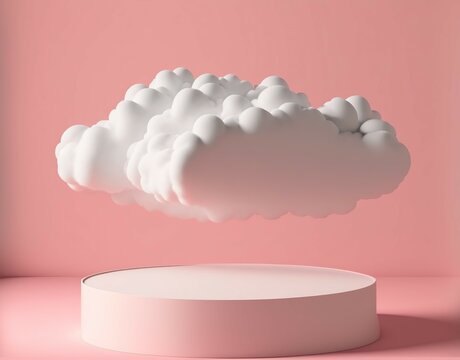 Cloud floating above the round podium with empty stage. © sadib