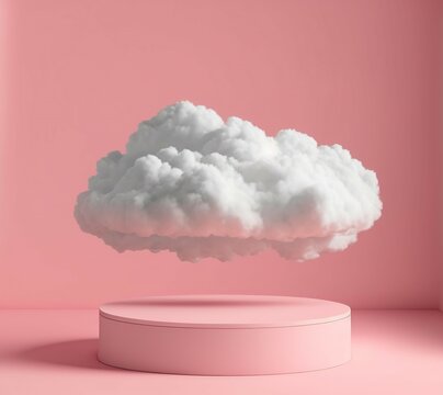 Cloud floating above the round podium with empty stage. © sadib