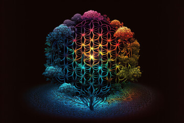 Neon Flower of Life Generative AI