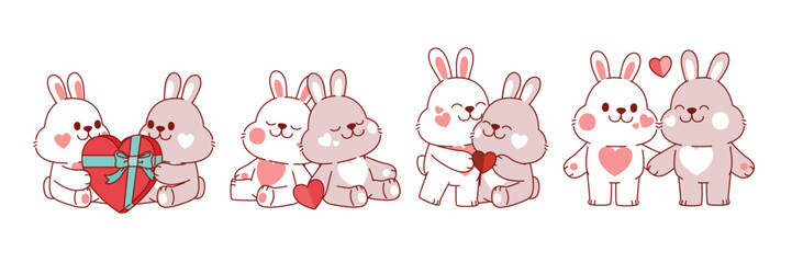 Cute Rabbit Couple Hug And In Love Together, Vector, Illustration