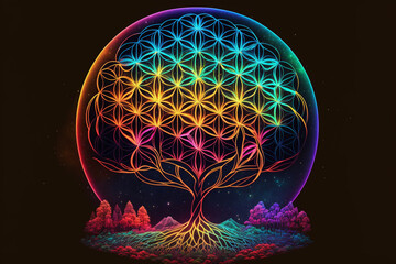 Neon Flower of Life Generative AI