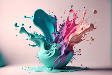 Pastel Paint Splashing out of a Green Bowl Generative AI