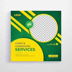 Lawn & gardening service social media Instagram post banner template