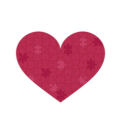 Creative heart puzzle. Isolated vector illustration of flat viva magenta color heart on white background