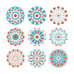 Decorative symbols with arabic geometric ornaments. Vector oriental mosaic emblems set
